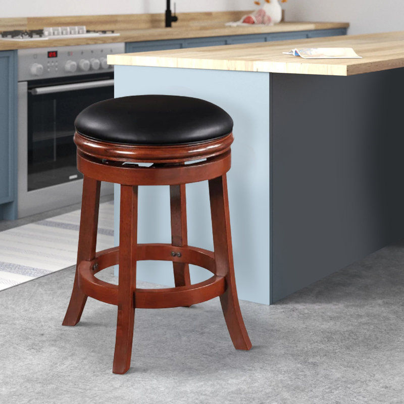 Cherry Wood Adjustable Swivel Backless Counter Stool