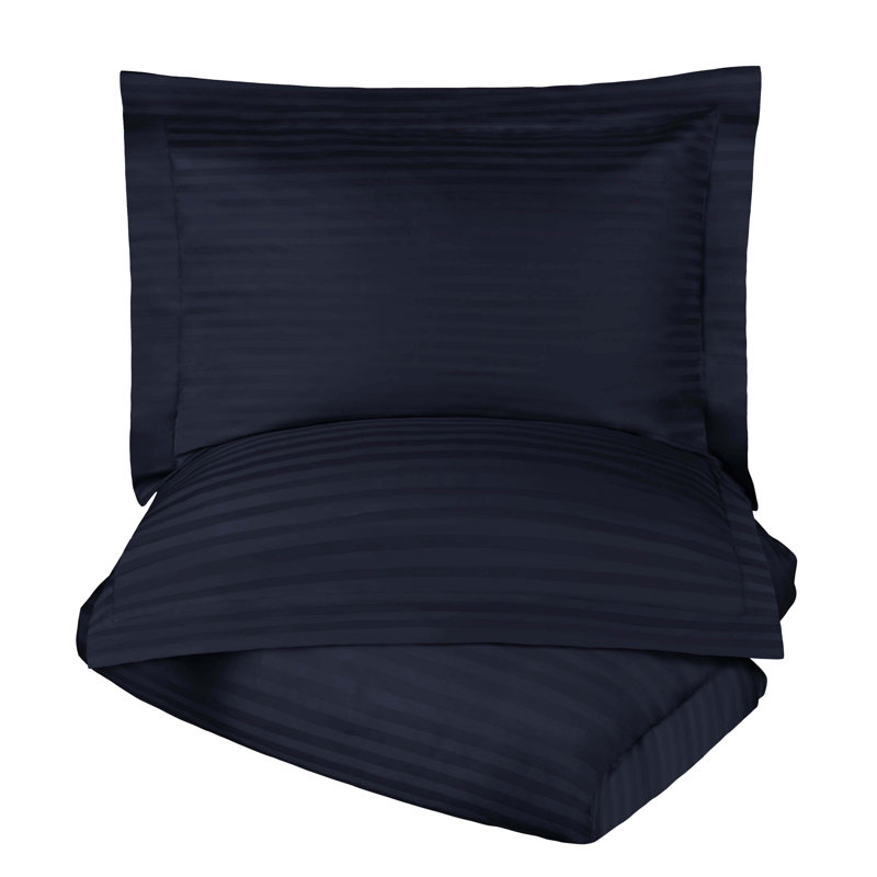 Navy Blue Striped Egyptian Cotton Twin Duvet Cover Set