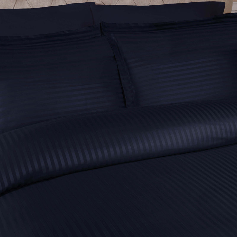 Navy Blue Striped Egyptian Cotton Twin Duvet Cover Set