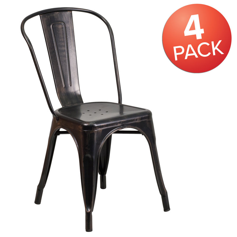 Black-Antique Gold Galvanized Steel Stackable Dining Chair