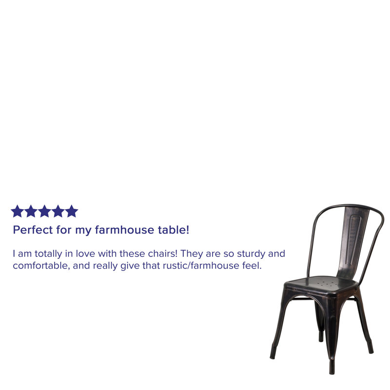 Black-Antique Gold Galvanized Steel Stackable Dining Chair
