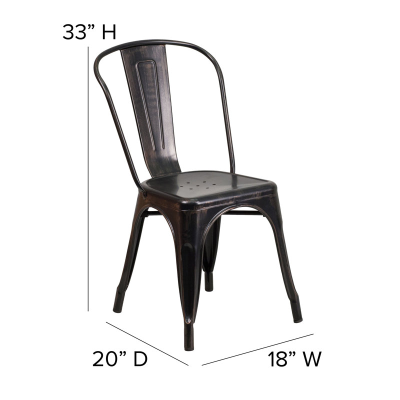 Black-Antique Gold Galvanized Steel Stackable Dining Chair