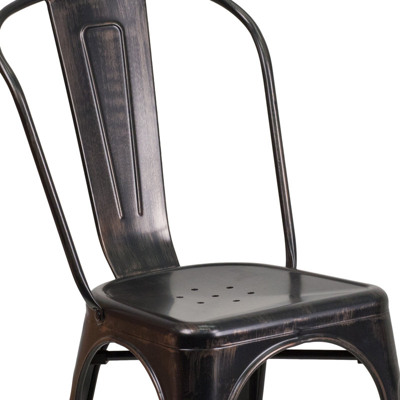 Black-Antique Gold Galvanized Steel Stackable Dining Chair