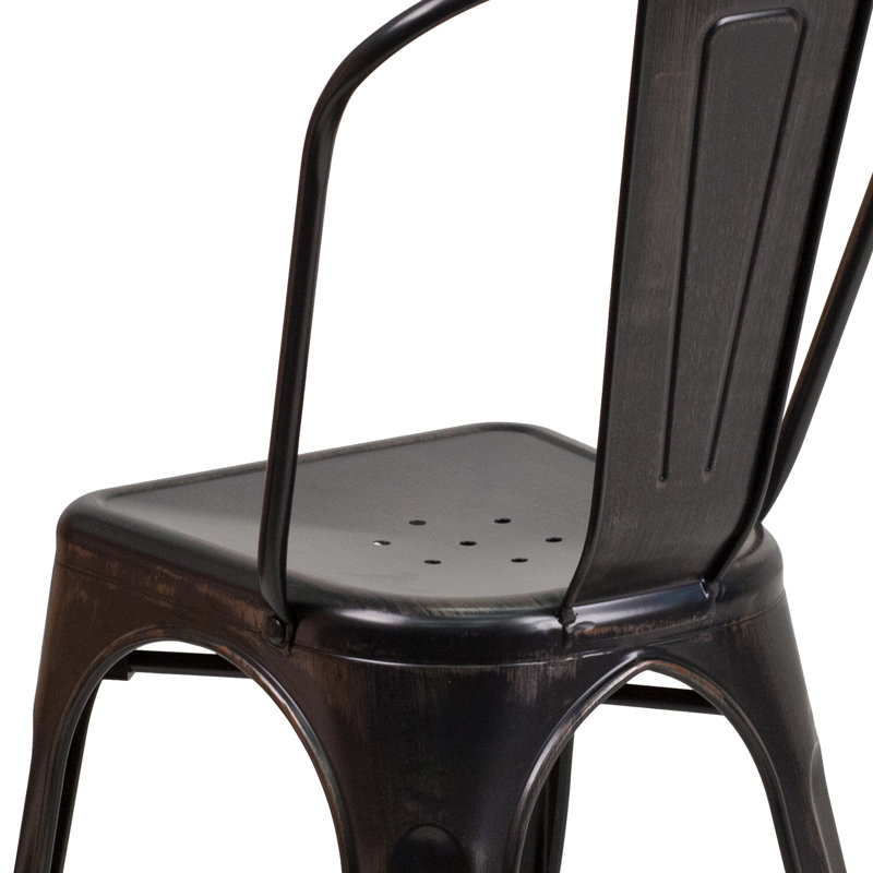 Black-Antique Gold Galvanized Steel Stackable Dining Chair