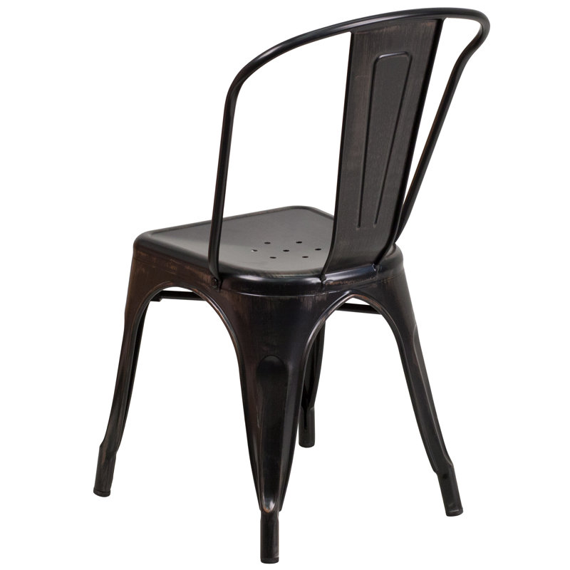 Black-Antique Gold Galvanized Steel Stackable Dining Chair