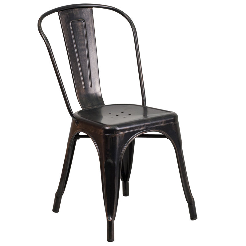 Black-Antique Gold Galvanized Steel Stackable Dining Chair