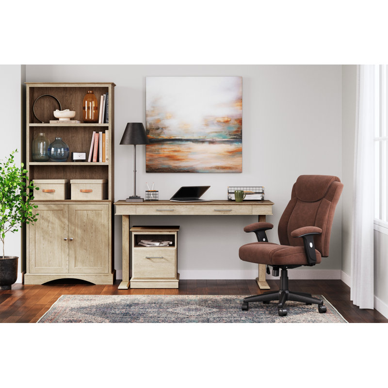 Elmferd Classic Brown 54" Adjustable Home Office Desk with USB Port