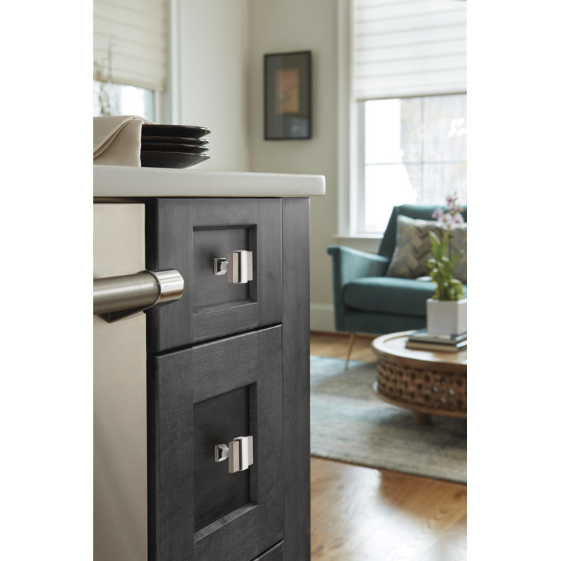 1-3/8" Satin Nickel and Polished Chrome Square Cabinet Knob