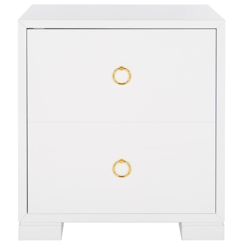 White Lacquer Nightstand with Brass Hardware