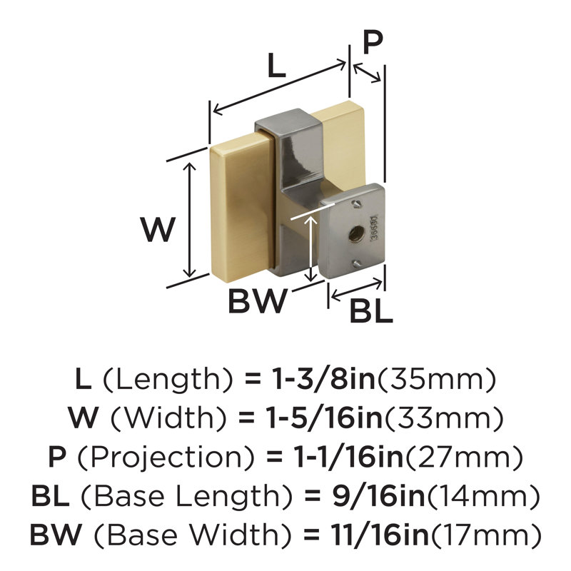1-3/8" Brushed Gold and Black Chrome Square Knob