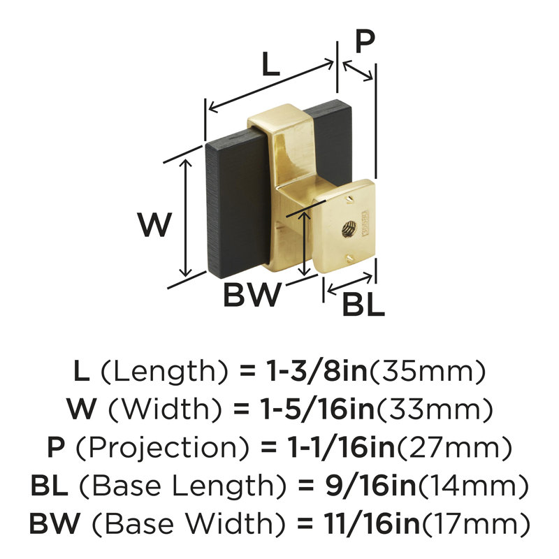 1-3/8" Brushed Matte Black and Gold Square Knob
