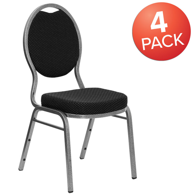 Black Patterned Fabric and Metal Stacking Banquet Chair