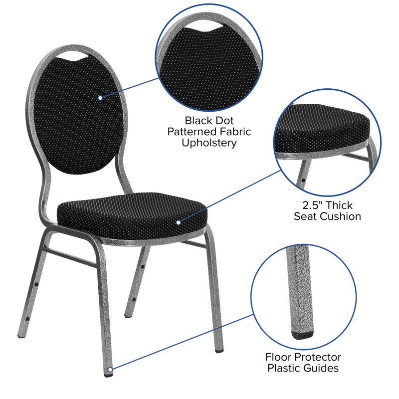 Black Patterned Fabric and Metal Stacking Banquet Chair
