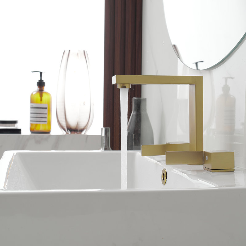 Brushed Gold Widespread Double Handle Mid-Arc Bathroom Faucet