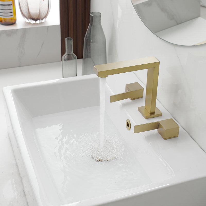 Brushed Gold Widespread Double Handle Mid-Arc Bathroom Faucet