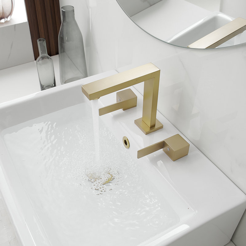 Brushed Gold Widespread Double Handle Mid-Arc Bathroom Faucet