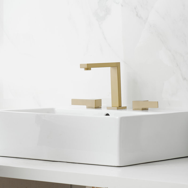 Brushed Gold Widespread Double Handle Mid-Arc Bathroom Faucet