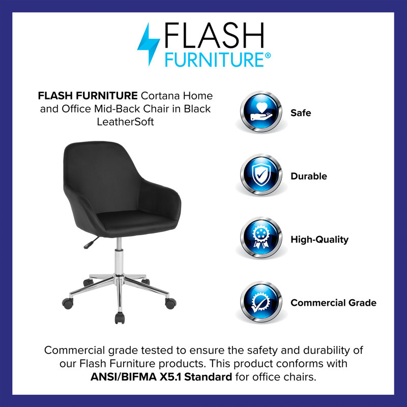 Black LeatherSoft Mid-Back Ergonomic Swivel Task Chair