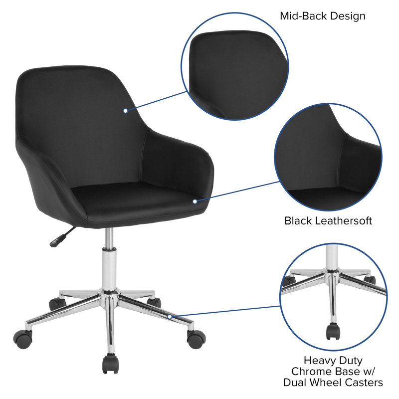 Black LeatherSoft Mid-Back Ergonomic Swivel Task Chair