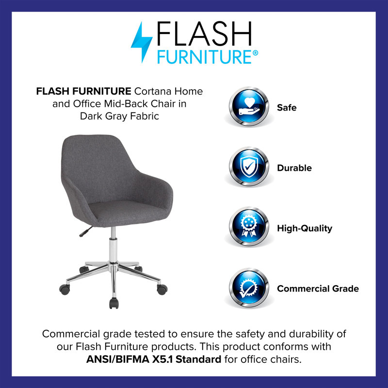 Cortana Chrome Base Dark Gray Fabric Mid-Back Task Chair