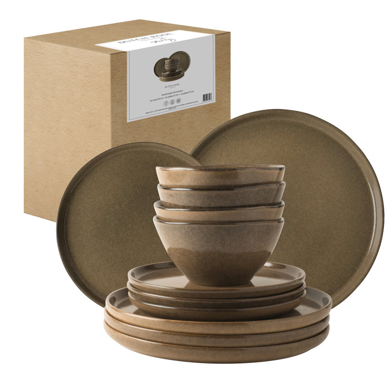 Beige Ceramic 12-Piece Dinnerware Set - Service for 4
