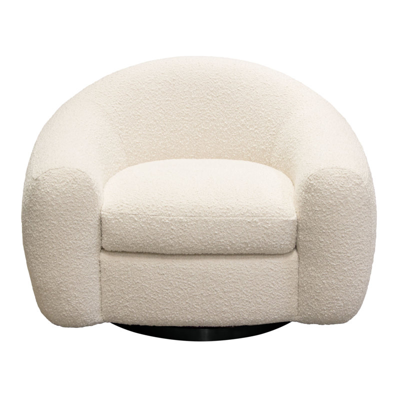 Eucalyptus Solid Wood Barrel Swivel Chair in Bone Boucle