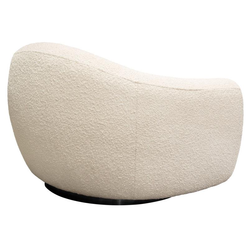 Eucalyptus Solid Wood Barrel Swivel Chair in Bone Boucle