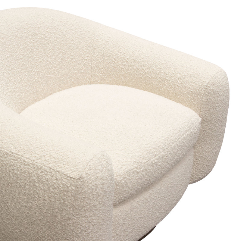 Eucalyptus Solid Wood Barrel Swivel Chair in Bone Boucle