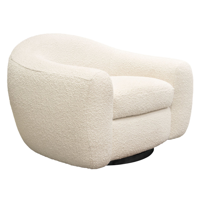 Eucalyptus Solid Wood Barrel Swivel Chair in Bone Boucle