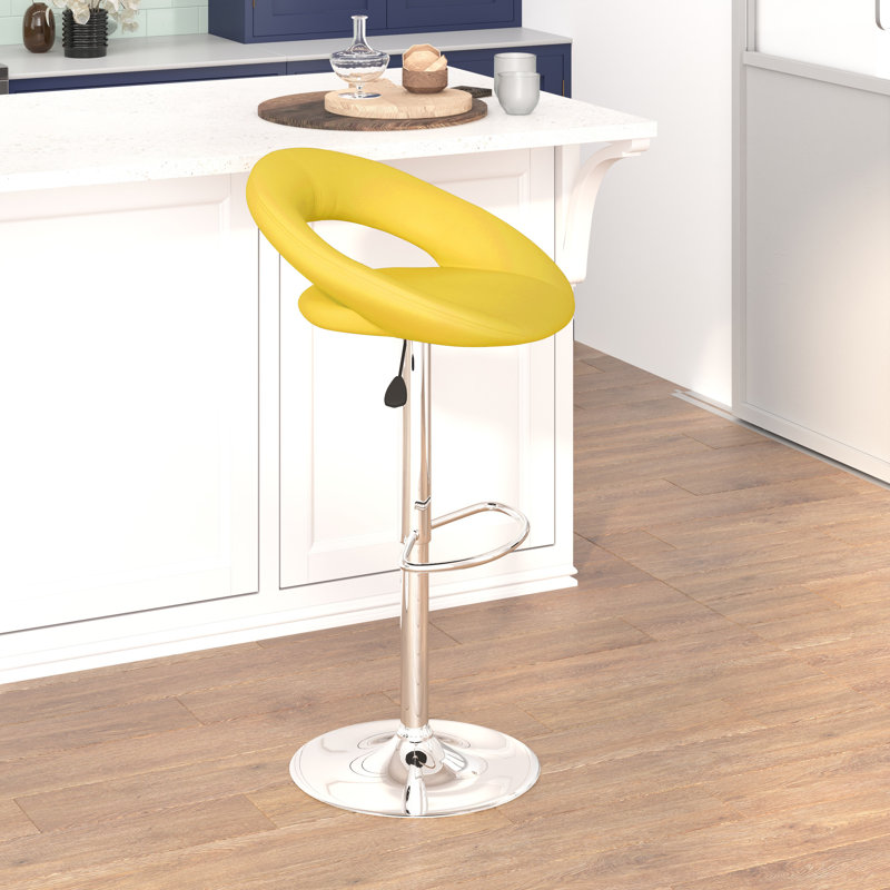Yellow Vinyl Adjustable Swivel Bar Stool with Chrome Base