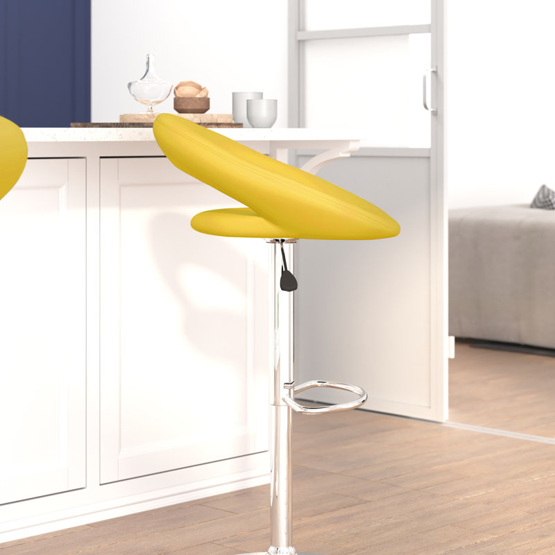 Yellow Vinyl Adjustable Swivel Bar Stool with Chrome Base