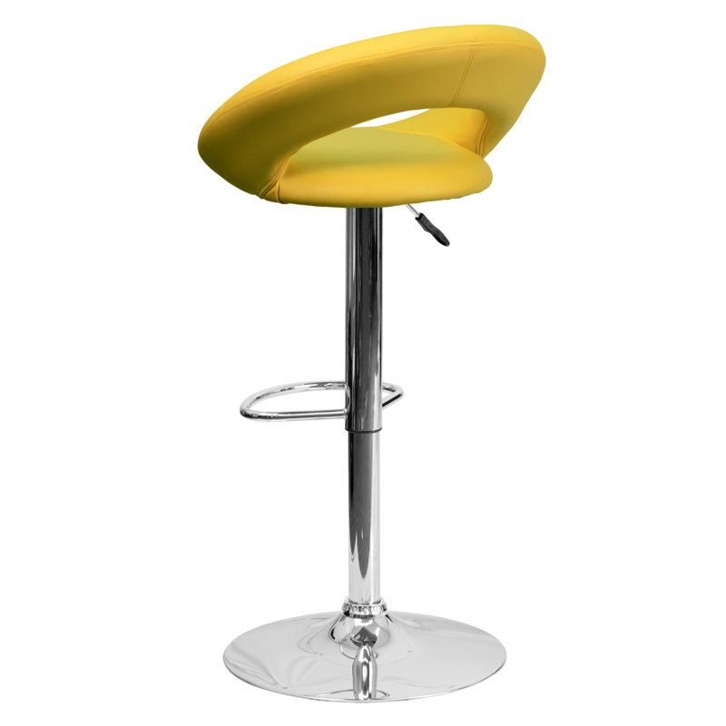 Yellow Vinyl Adjustable Swivel Bar Stool with Chrome Base