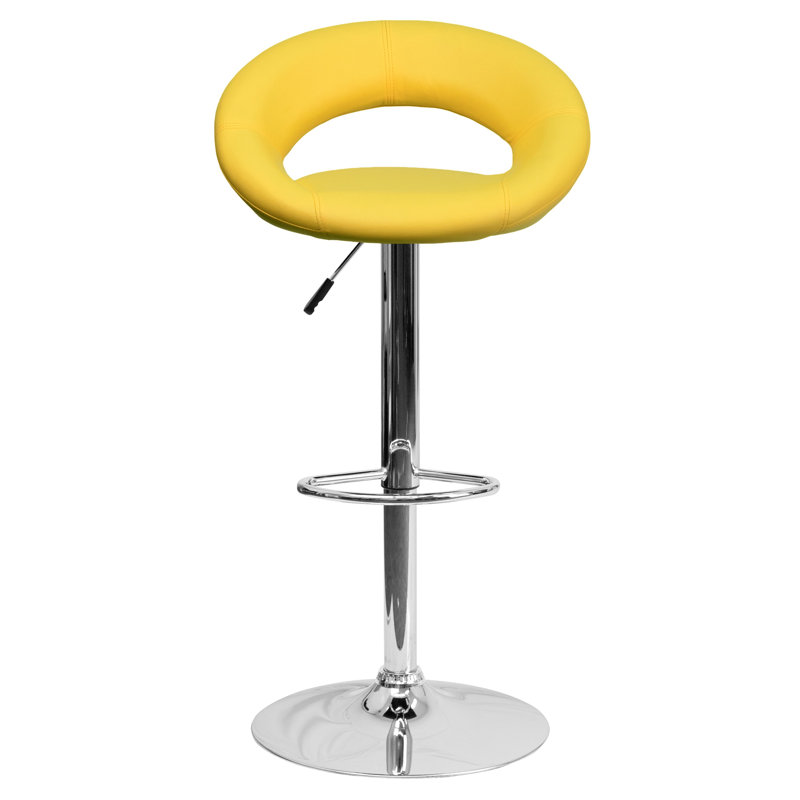 Yellow Vinyl Adjustable Swivel Bar Stool with Chrome Base