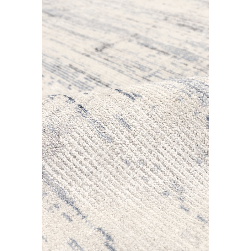 Handmade Abstract Blue Silk & Wool 15'' Rectangular Rug