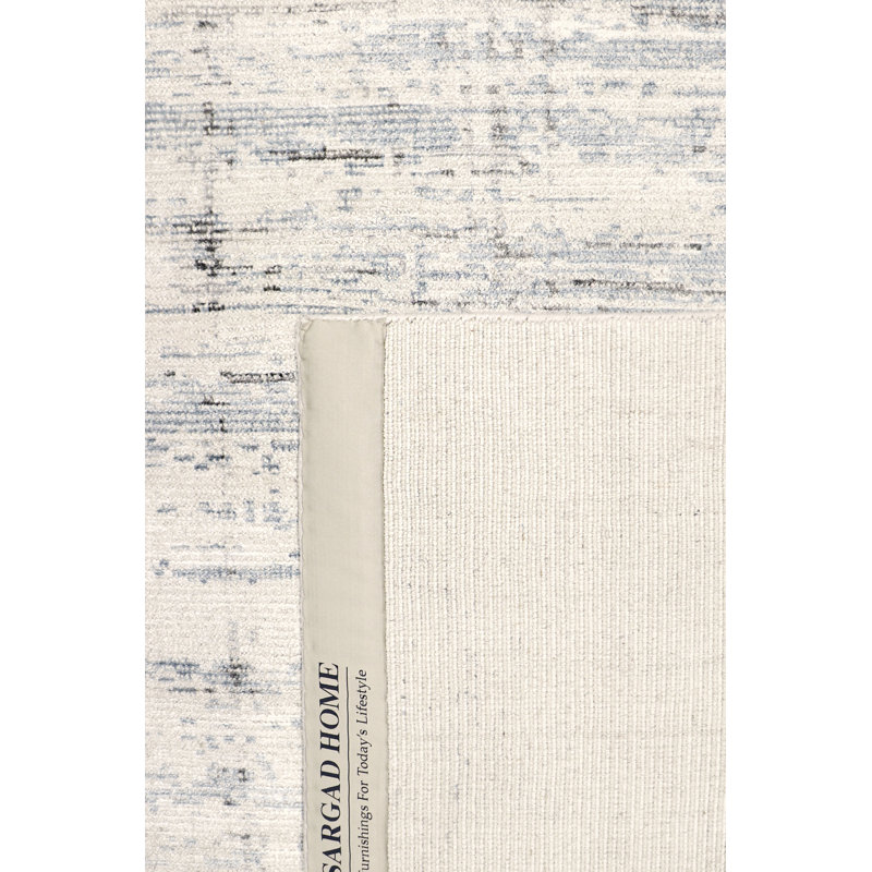 Handmade Abstract Blue Silk & Wool 15'' Rectangular Rug
