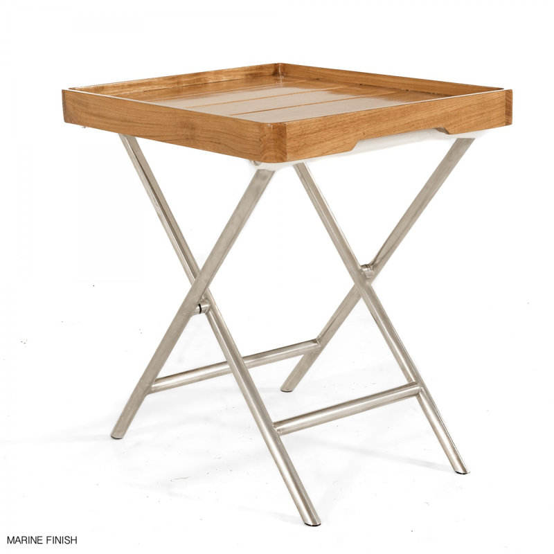 Square Teak and Metal Outdoor Folding Side Table