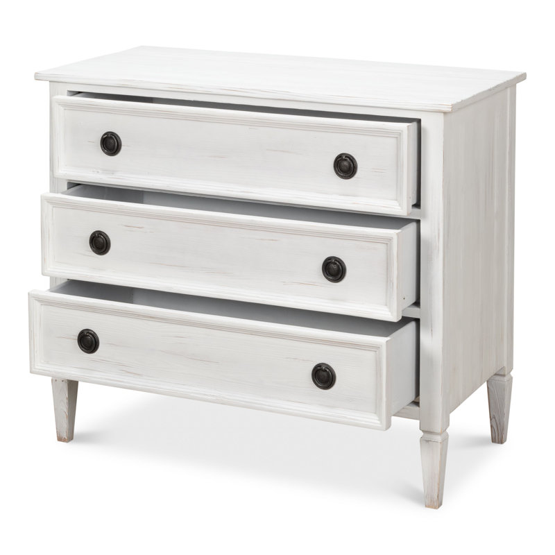 White Solid Wood 3-Drawer Accent Chest with Black Hardware