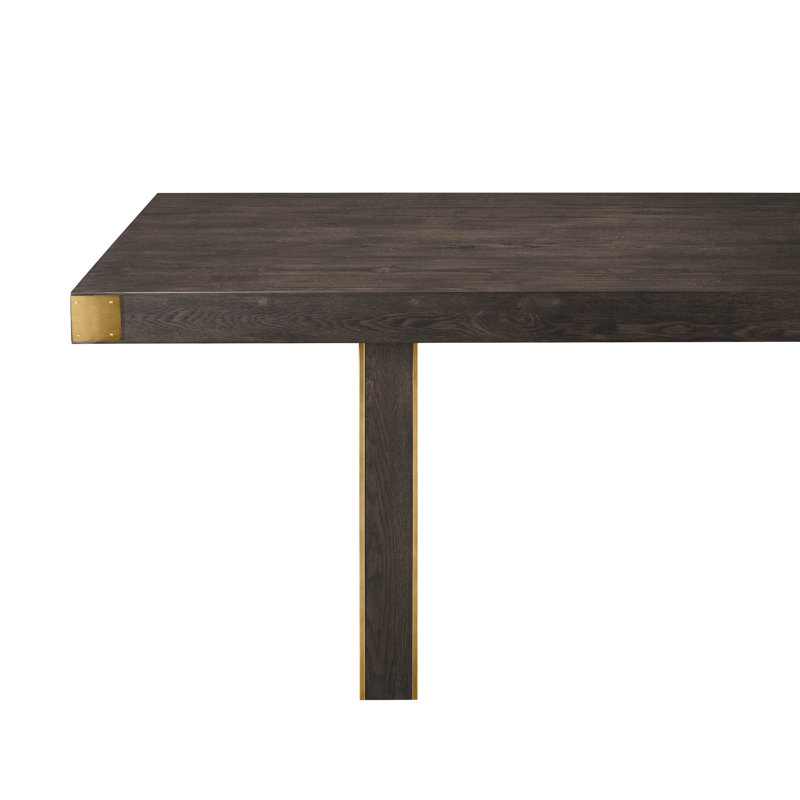 Selena Chocolate Brown Ash Wood Rectangular Dining Table with Brass Base