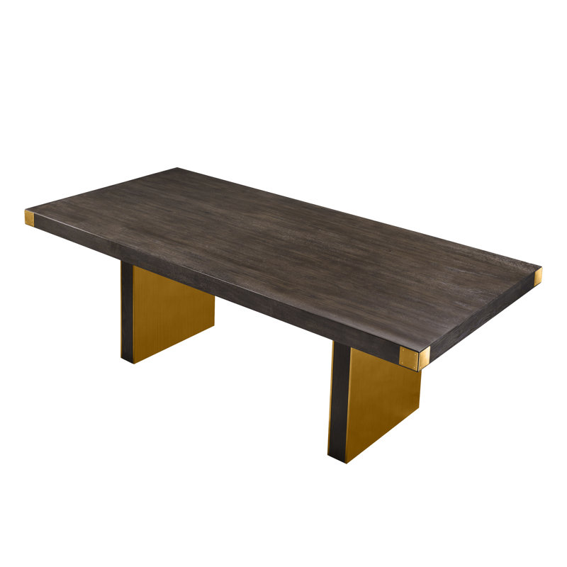 Selena Chocolate Brown Ash Wood Rectangular Dining Table with Brass Base