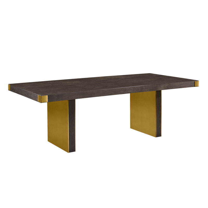 Selena Chocolate Brown Ash Wood Rectangular Dining Table with Brass Base