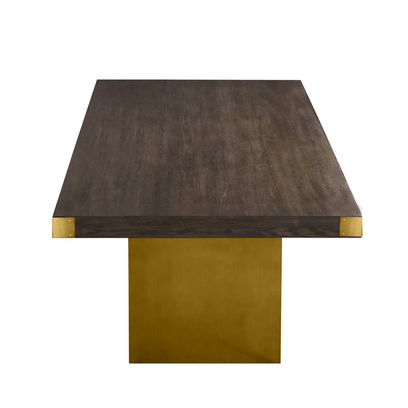 Selena Chocolate Brown Ash Wood Rectangular Dining Table with Brass Base
