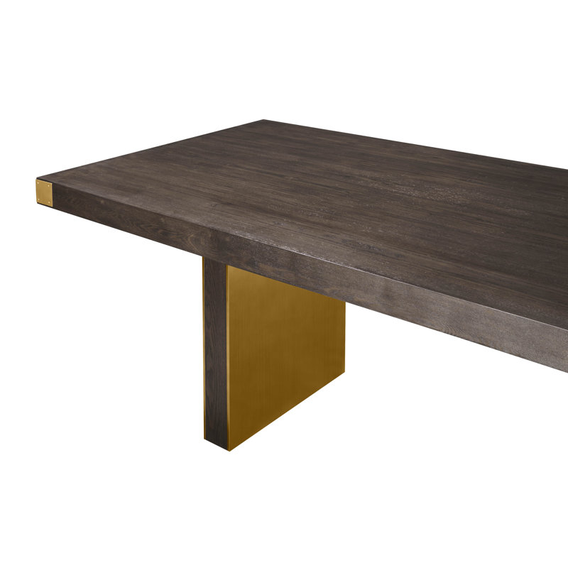 Selena Chocolate Brown Ash Wood Rectangular Dining Table with Brass Base