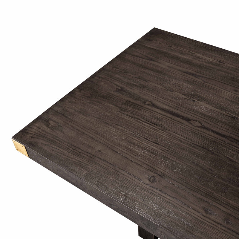 Selena Chocolate Brown Ash Wood Rectangular Dining Table with Brass Base