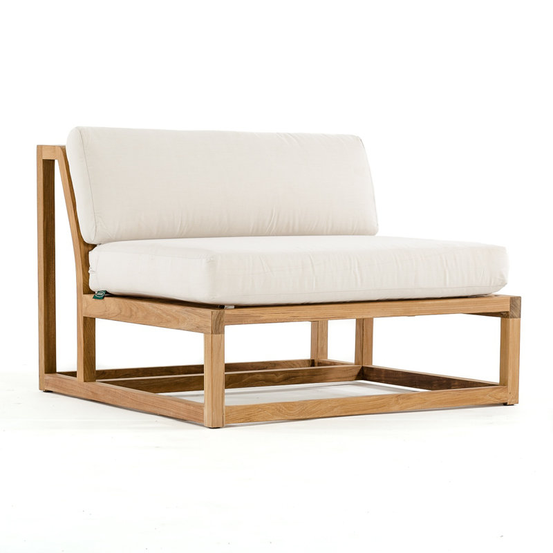 Reversible Teak Wood Outdoor Loveseat with Off-White Cushions