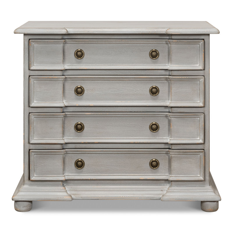 Gray Pine Antique Brass 4-Drawer Accent Chest