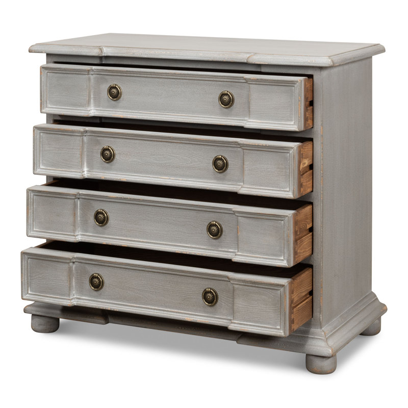 Gray Pine Antique Brass 4-Drawer Accent Chest