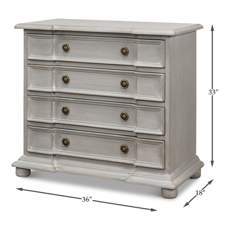 Gray Pine Antique Brass 4-Drawer Accent Chest