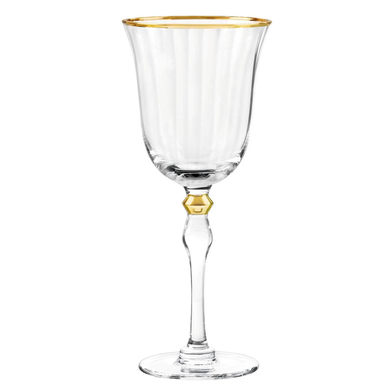 Gold Rimmed Ribbed Glass Goblet Set of 4