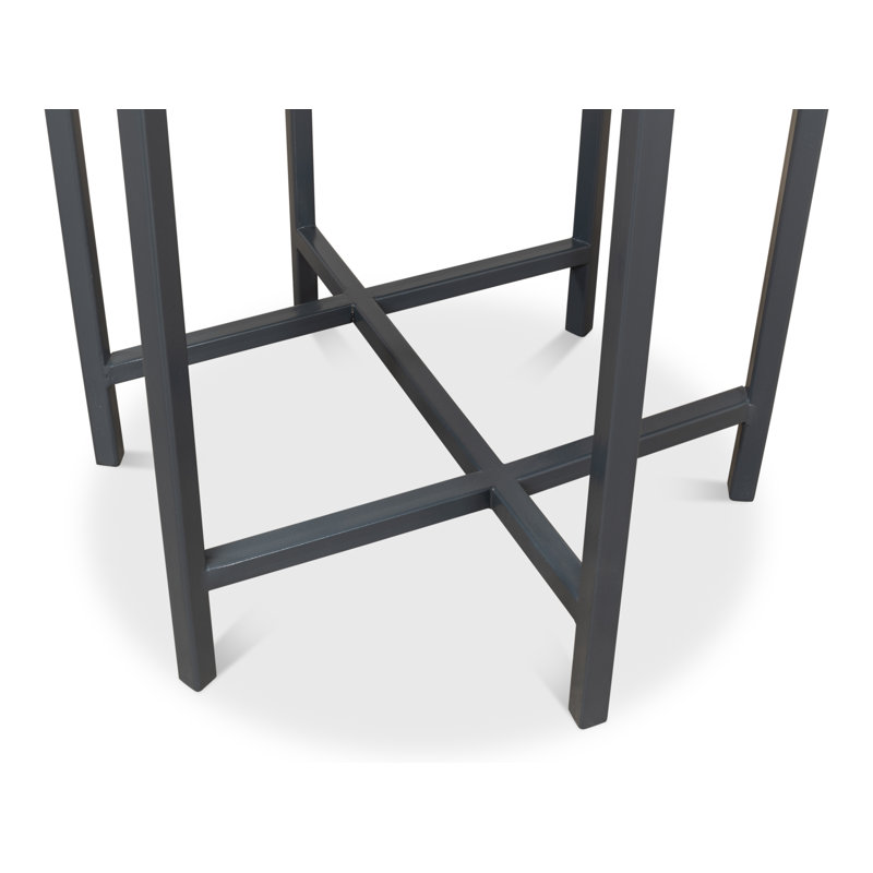 Contemporary Black Stone and Metal Round Side Table, 16"