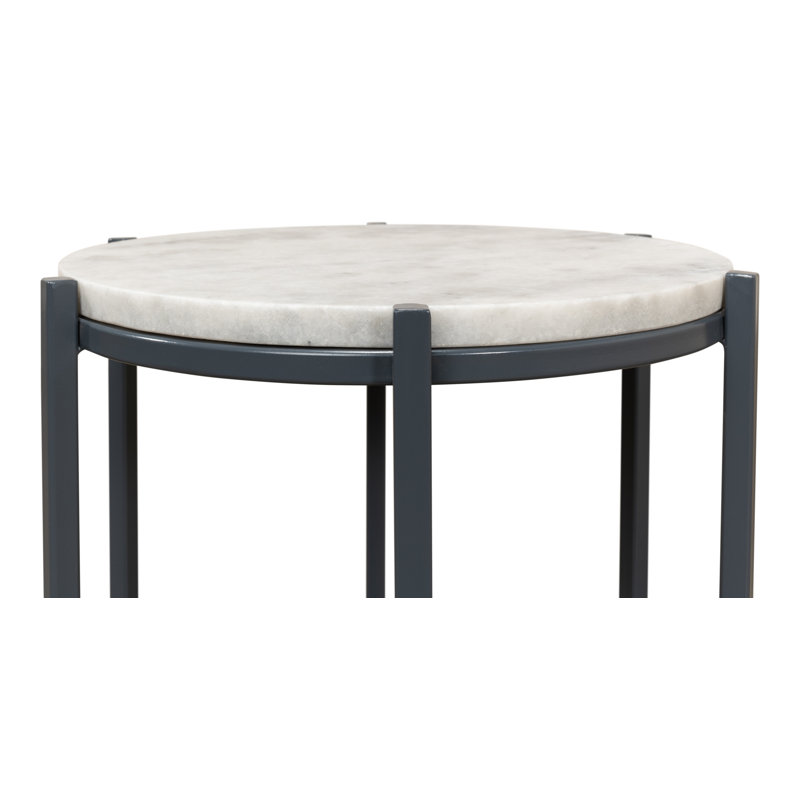 Contemporary Black Stone and Metal Round Side Table, 16"